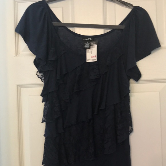 NWT Rue21 Navy Blue Shirt with Lace Détail - Picture 5 of 5
